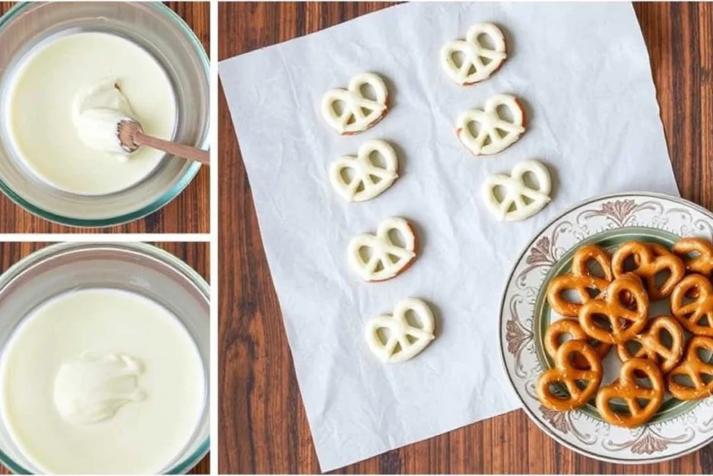 White chocolate pretzel-making process step-by-step